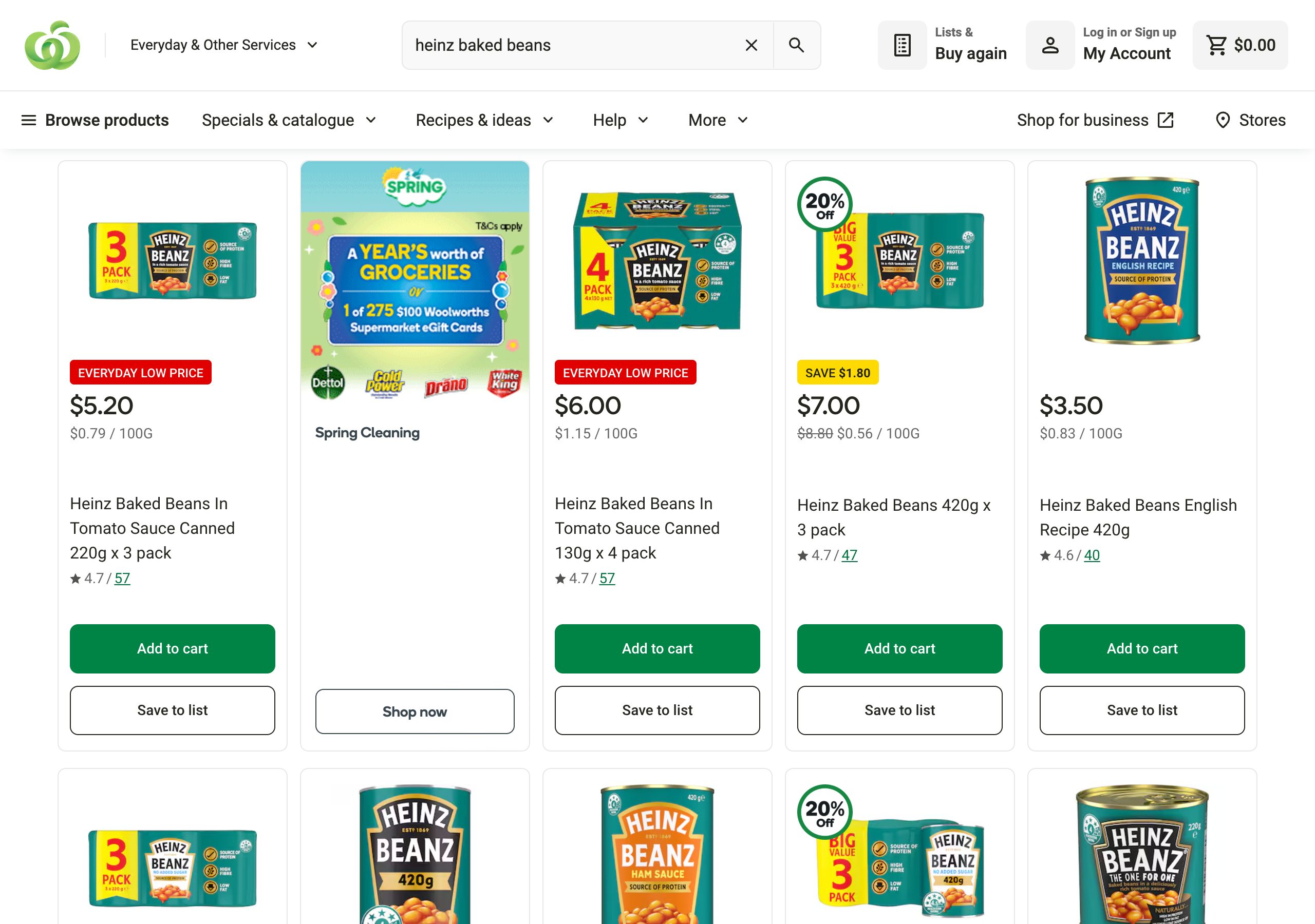 Woolworths search results without the extension